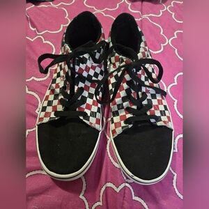 Youth 7 Vans Kids Shoes - Black, White, and Red. Has Some Wear. See Pictures.
